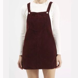 Topshop Moto red courdoroy dress mini pinafore overall dress US 4